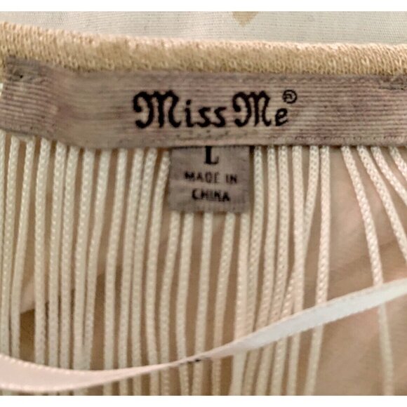 Miss Me Womens Large Beige Fringe Back Crocheted Sexy Cut Sleeve Shirt Blouse - Picture 5 of 12